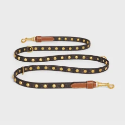 Adjustable Dog Leash in Triomphe Canvas and Calfskin with Studs