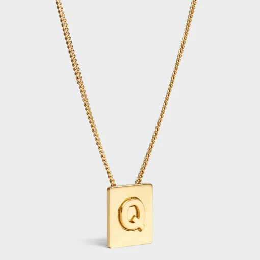 Alphabet Q Necklace in Brass with Gold finish