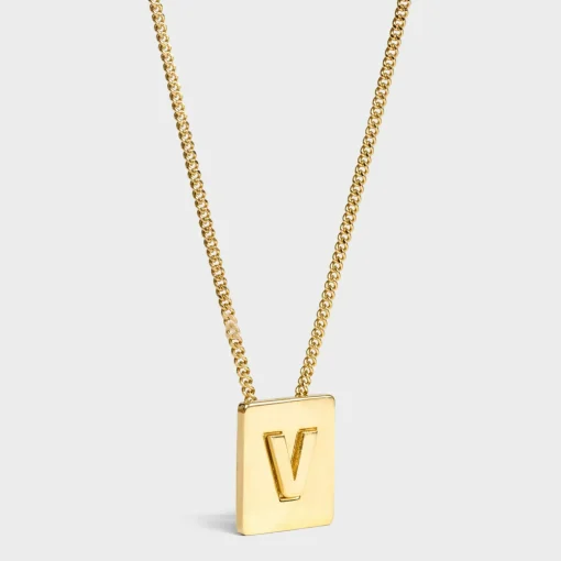 Alphabet V Necklace in Brass with Gold finish