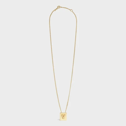 Alphabet V Necklace in Brass with Gold finish
