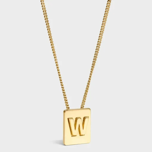 Alphabet W Necklace in Brass with Gold finish