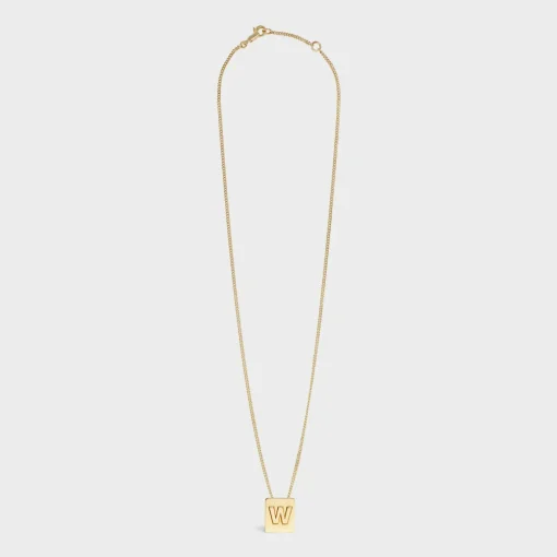 Alphabet W Necklace in Brass with Gold finish