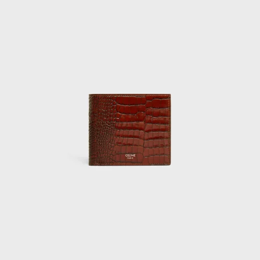 Bi-fold Wallet with Coin Compartment in CROCODILE EMBOSSED CALFSKIN