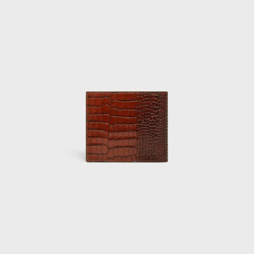 Bi-fold Wallet with Coin Compartment in CROCODILE EMBOSSED CALFSKIN