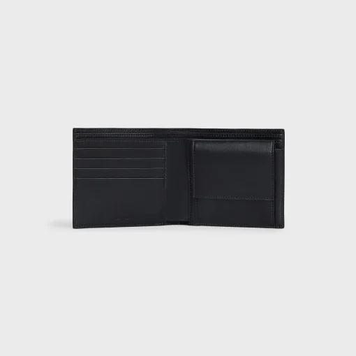 Bi-fold Wallet with Coin Compartment in grained calfskin