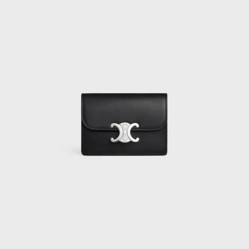 CARD HOLDER WITH FLAP TRIOMPHE in Shiny calfskin