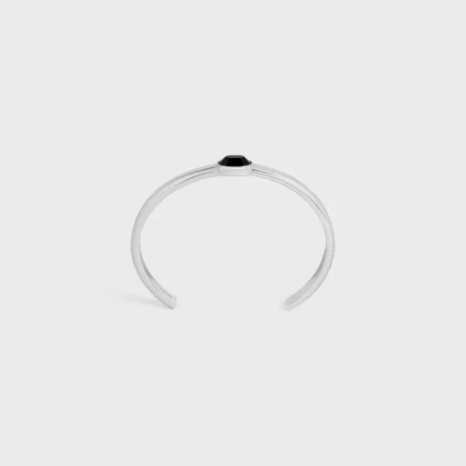 Celine Bevelled Cuff in Onyx and Sterling Silver with Rhodium finish