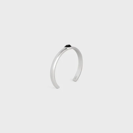 Celine Bevelled Cuff in Onyx and Sterling Silver with Rhodium finish