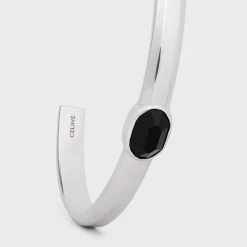 Celine Bevelled Cuff in Onyx and Sterling Silver with Rhodium finish