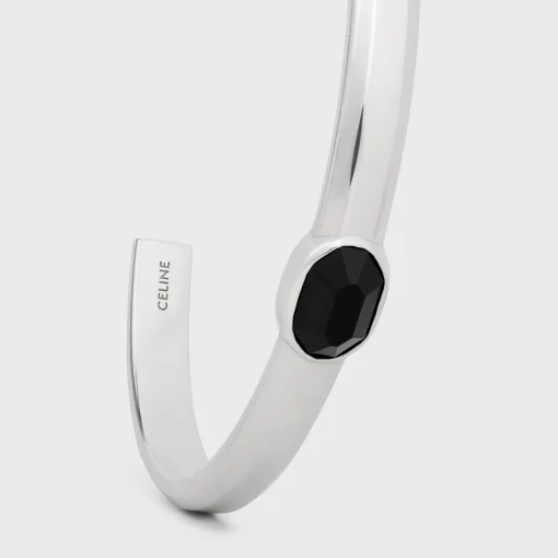 Celine Bevelled Cuff in Onyx and Sterling Silver with Rhodium finish