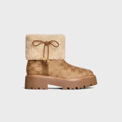 CELINE BULKY CROPPED TRIOMPHE BOOT in SUEDE STAMPED CALFSKIN AND SHEARLING