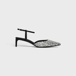 CELINE KITTEN STRAP PUMP in SUEDE GOATSKIN WITH STRASS AND CALFSKIN