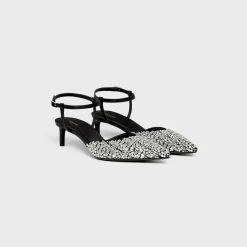CELINE KITTEN STRAP PUMP in SUEDE GOATSKIN WITH STRASS AND CALFSKIN
