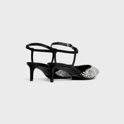 CELINE KITTEN STRAP PUMP in SUEDE GOATSKIN WITH STRASS AND CALFSKIN