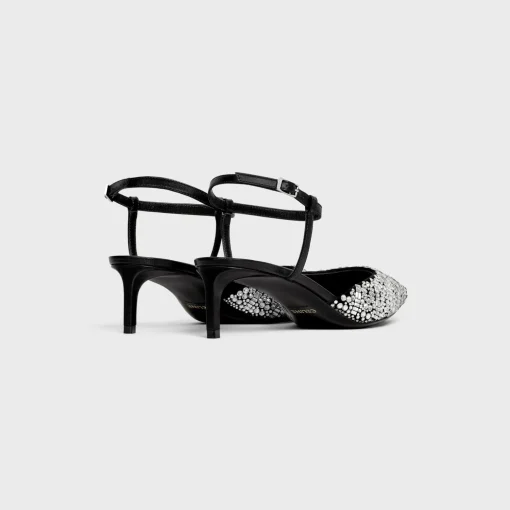 CELINE KITTEN STRAP PUMP in SUEDE GOATSKIN WITH STRASS AND CALFSKIN