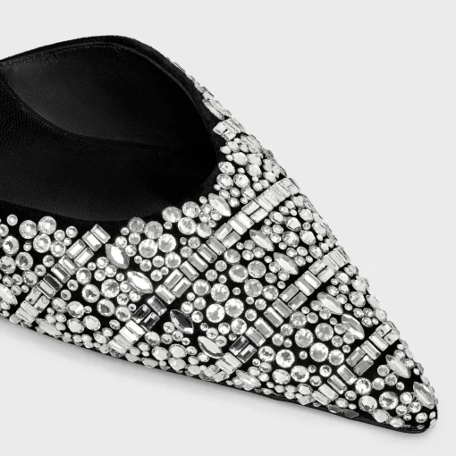 CELINE KITTEN STRAP PUMP in SUEDE GOATSKIN WITH STRASS AND CALFSKIN