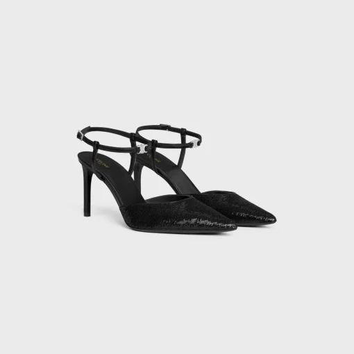CELINE KITTEN TRIOMPHE STRAP PUMP in SEQUINS & CALFSKIN