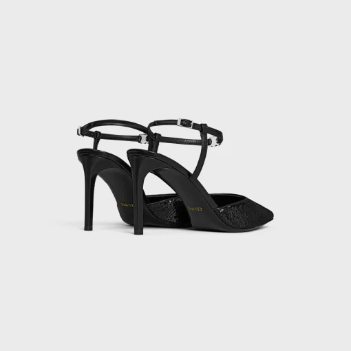 CELINE KITTEN TRIOMPHE STRAP PUMP in SEQUINS & CALFSKIN