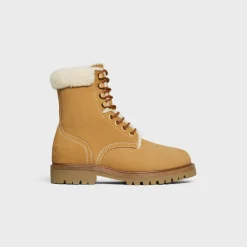 CELINE KURT LACE-UP MID BOOT in NUBUCK CALFSKIN AND SHEARLING