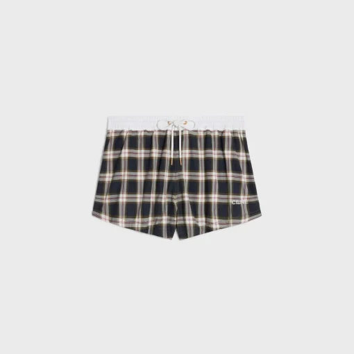 celine mini shorts in checked panama