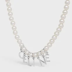 Celine Monochroms Necklace in Glass Pearls and Brass with Rhodium Finish