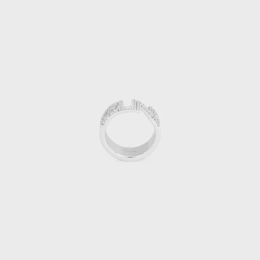 Celine Monochroms Strass Ring in Brass with Rhodium Finish and Crystals