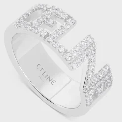 Celine Monochroms Strass Ring in Brass with Rhodium Finish and Crystals