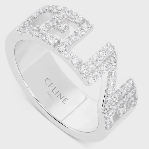 Celine Monochroms Strass Ring in Brass with Rhodium Finish and Crystals
