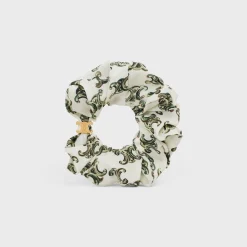 Celine Scrunchy Triomphe Camo in Silk and Brass with Gold Finish