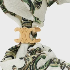 Celine Scrunchy Triomphe Camo in Silk and Brass with Gold Finish
