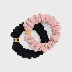 Celine Set of 2 Small Scrunchies in Polyamide, Elastane and Brass with Gold Finish