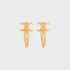 Celine Set of 2 Snap Hair Clips in Brass with Gold Finish and Steel