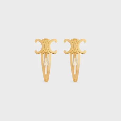 Celine Set of 2 Snap Hair Clips in Brass with Gold Finish and Steel