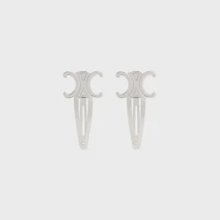 Celine Set of 2 Snap Hair Clip in Brass with Rhodium Finish and Steel