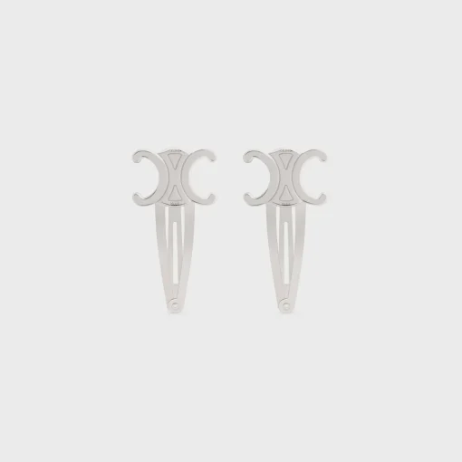 Celine Set of 2 Snap Hair Clip in Brass with Rhodium Finish and Steel