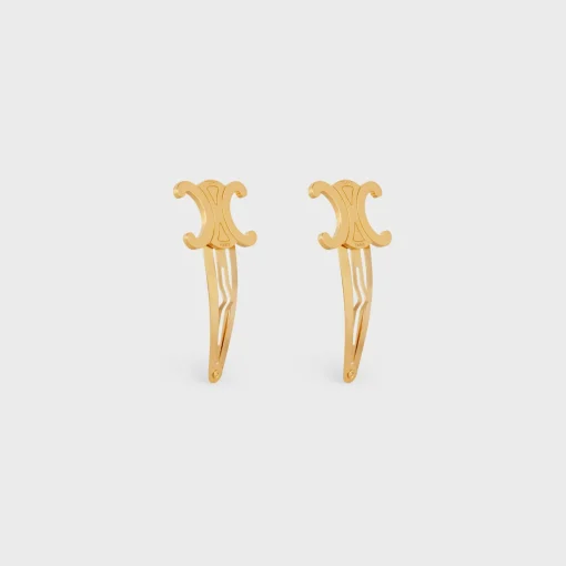 Celine Set of 2 Snap Hair Clips in Brass with Gold Finish and Steel