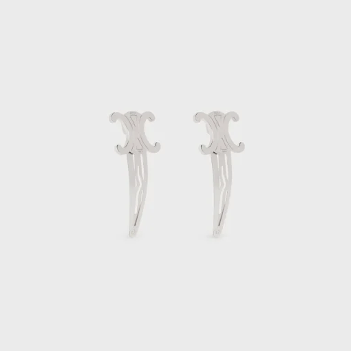 Celine Set of 2 Snap Hair Clip in Brass with Rhodium Finish and Steel