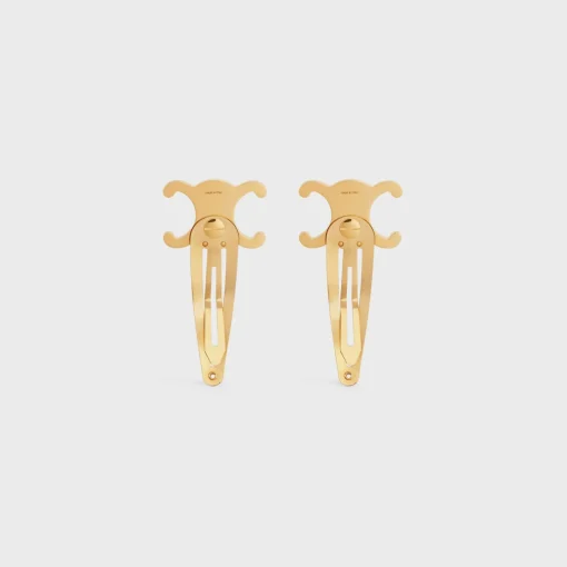 Celine Set of 2 Snap Hair Clips in Brass with Gold Finish and Steel