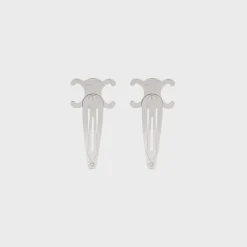 Celine Set of 2 Snap Hair Clip in Brass with Rhodium Finish and Steel