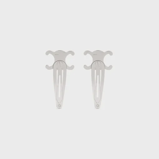 Celine Set of 2 Snap Hair Clip in Brass with Rhodium Finish and Steel
