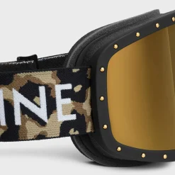 CELINE Ski Mask in Plastic with Metal Studs & Mirror Lenses