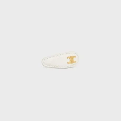 Celine Snap Hair Clip in Calfskin, Brass with Gold Finish and Steel