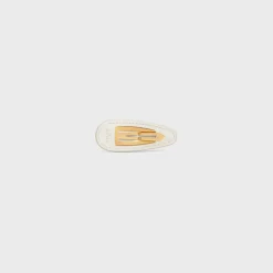 Celine Snap Hair Clip in Calfskin, Brass with Gold Finish and Steel