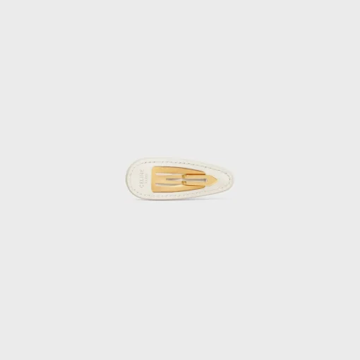 Celine Snap Hair Clip in Calfskin, Brass with Gold Finish and Steel