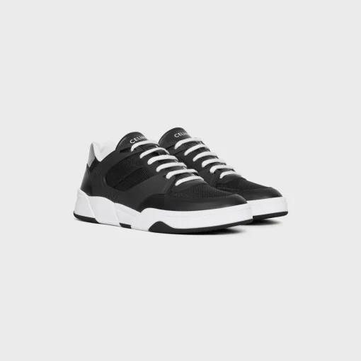 CELINE TRAINER CT-07 LOW LACE-UP SNEAKER in Mesh, Calfskin AND Laminated Calfskin