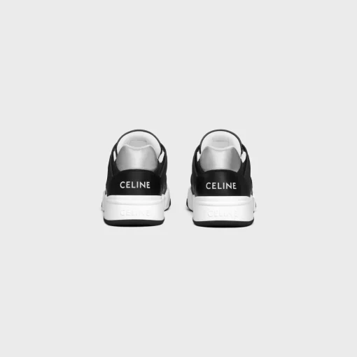 CELINE TRAINER CT-07 LOW LACE-UP SNEAKER in Mesh, Calfskin AND Laminated Calfskin