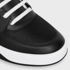 CELINE TRAINER CT-07 LOW LACE-UP SNEAKER in Mesh, Calfskin AND Laminated Calfskin