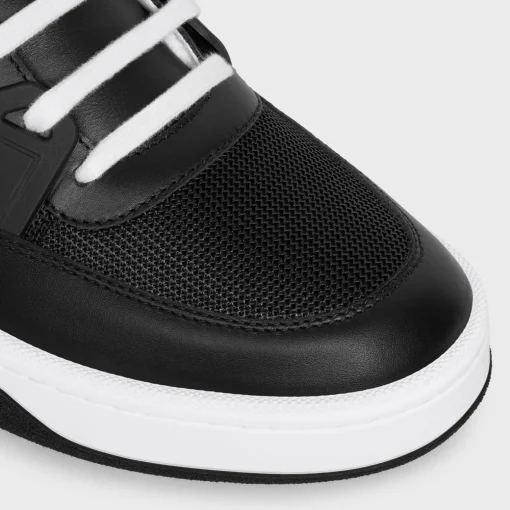 CELINE TRAINER CT-07 LOW LACE-UP SNEAKER in Mesh, Calfskin AND Laminated Calfskin