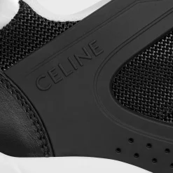 CELINE TRAINER CT-07 LOW LACE-UP SNEAKER in Mesh, Calfskin AND Laminated Calfskin