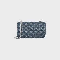 CHAIN SHOULDER BAG CLAUDE in DENIM WITH TRIOMPHE ALL-OVER